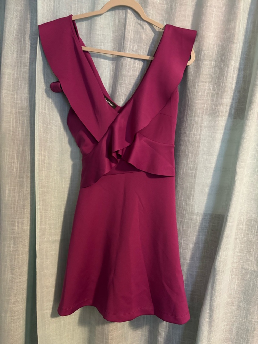 bebe Magenta Ruffle V-Neck Mini Dress